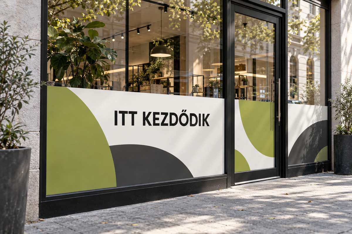 Egyedi nyomtatott öntapadó fólia kirakaton – szemléltető látványkép